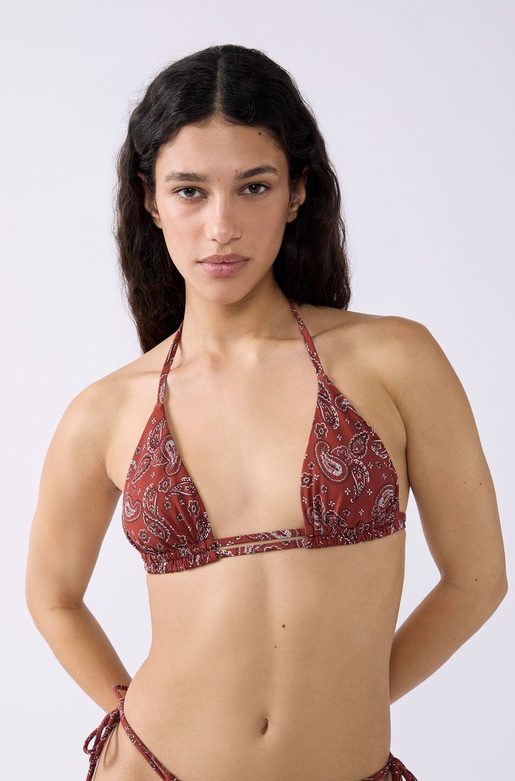 ETAM Charliz Printed Triangle Bikini Top Brick 