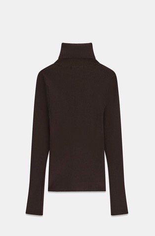 Ribbed turtleneck with buttons on sleeves