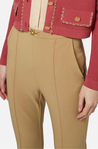ELISABETTA FRANCHI Slim trousers in technical fabric with horsebit Camel 4