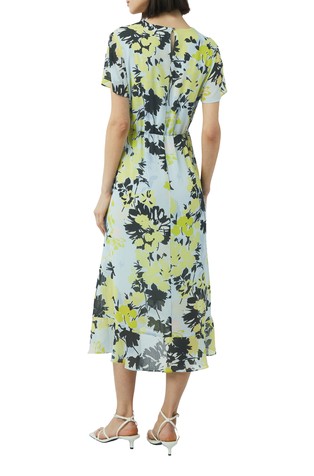 COMMA Fit and flare midi obleka z vzorcem in naborkom Modra - Blue / Multi 2