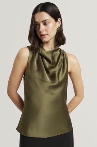 Drape Halter Neck Satin Top