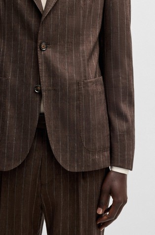 HUGO BOSS Pinstripe suit in stretch linen-wool blend Brown Patterned 5