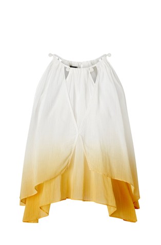 PINKO Bombažna bluza brez rokavov z ombré učinkom Bela - White / Yellow 5