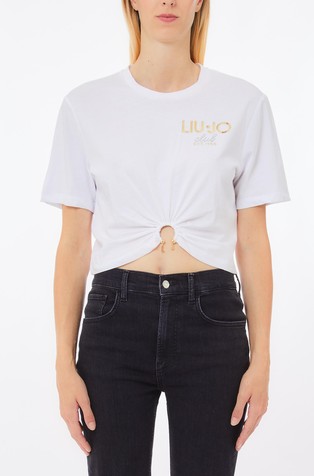 Cropped majica s kratkimi rokavi iz bombažnega jerseya