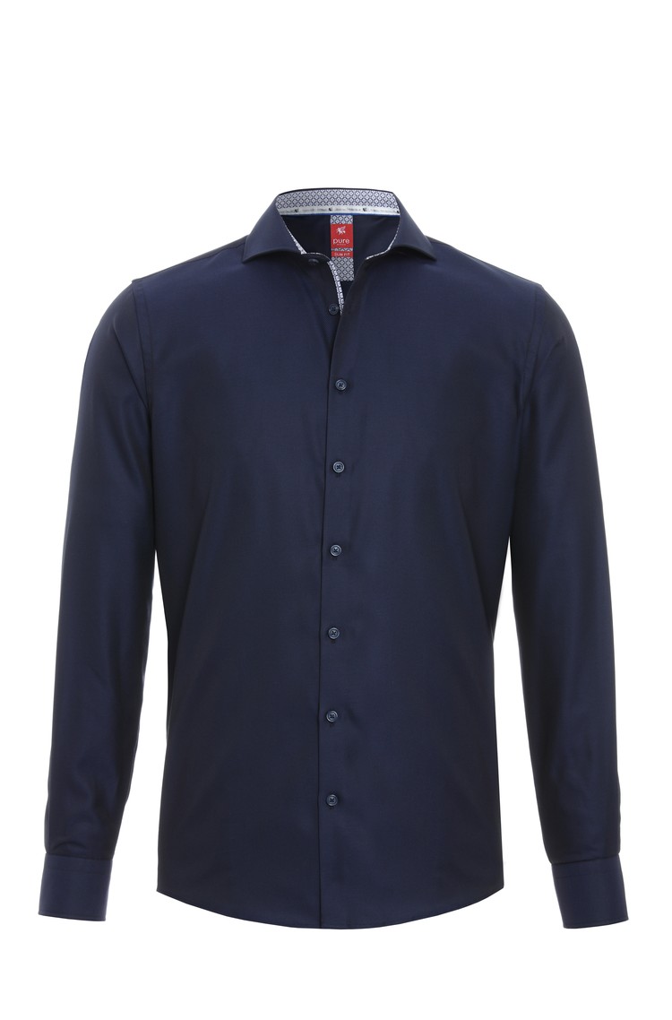 PURE H.TICO Slim fit City srajca z dolgimi rokavi Modra - Dark Blue 
