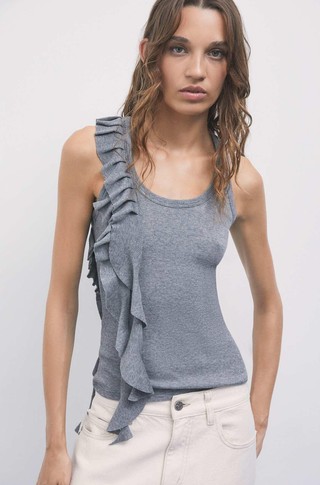Ribbed tank top with ruffles