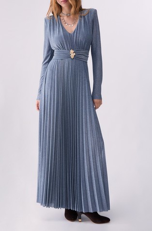 Long pleated lurex dress