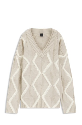 Relaxed fit pleten pulover iz deviške volne