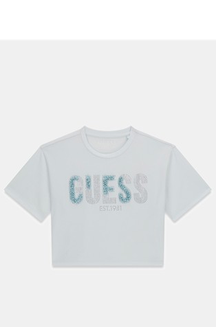 Cropped rhinestones logo t-shirt