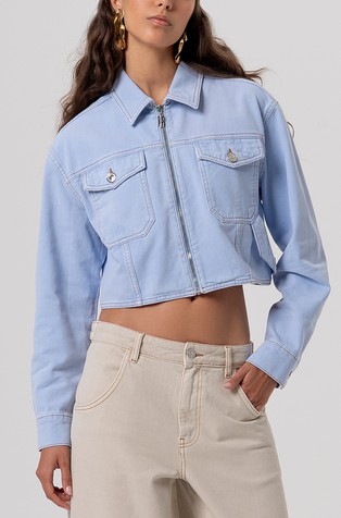 Cropped denim jakna s svetlo spranim videzom