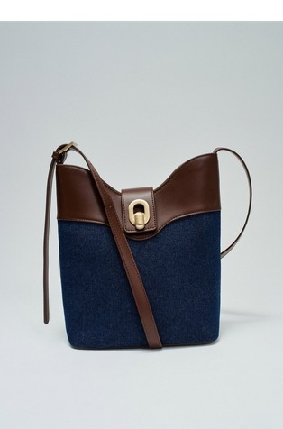 Denim and faux-leather tote bag