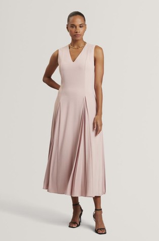 Midi obleka s plisiranimi vstavki