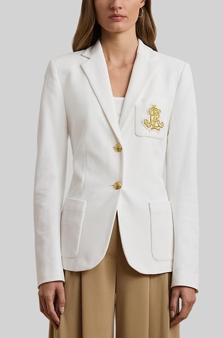 Žakarski suknjič z logo našitkom