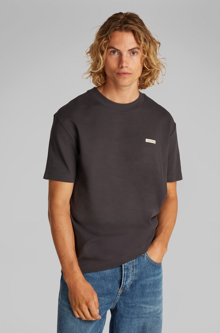 CALVIN KLEIN Majica iz raztegljivega bombaža z logo našitkom Črna - Black 