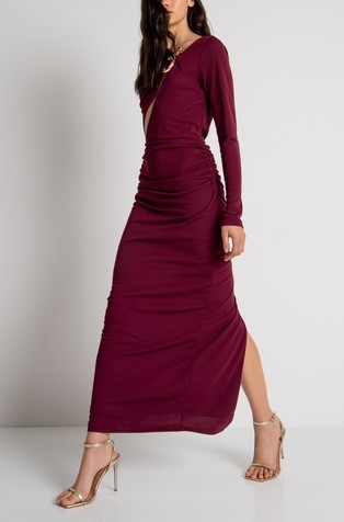 Slim fit dolga obleka z vstavkom iz tila