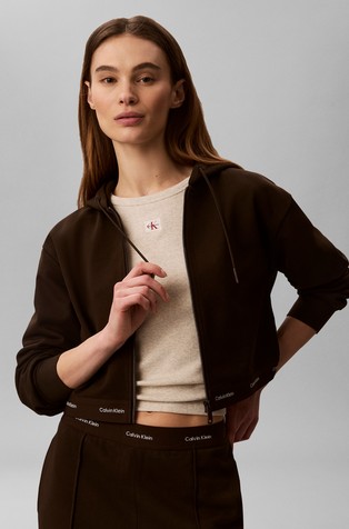 Cropped Logo Elastic Zip Hoodie