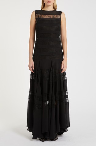 Dolga obleka brez rokavov s čipkastimi vstavki