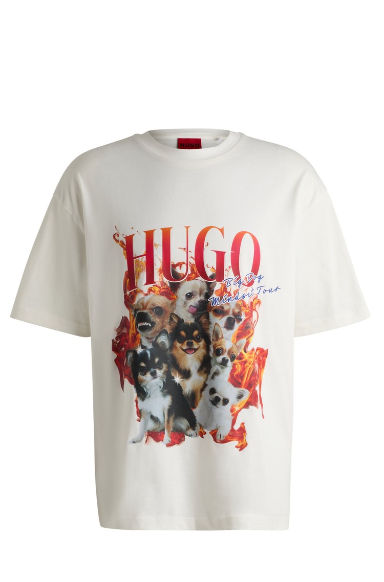 HUGO BOSS Oversized-fit T-shirt in cotton with dog graphics Natural 
