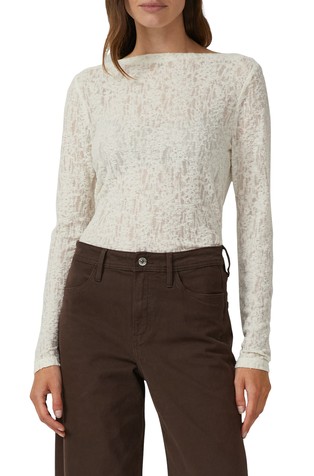 Polprosojna čipkasta majica z dolgimi rokavi