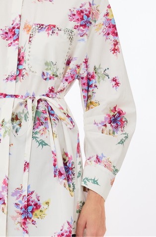 LIU JO Long cotton shirt with floral pattern White / Multi 3