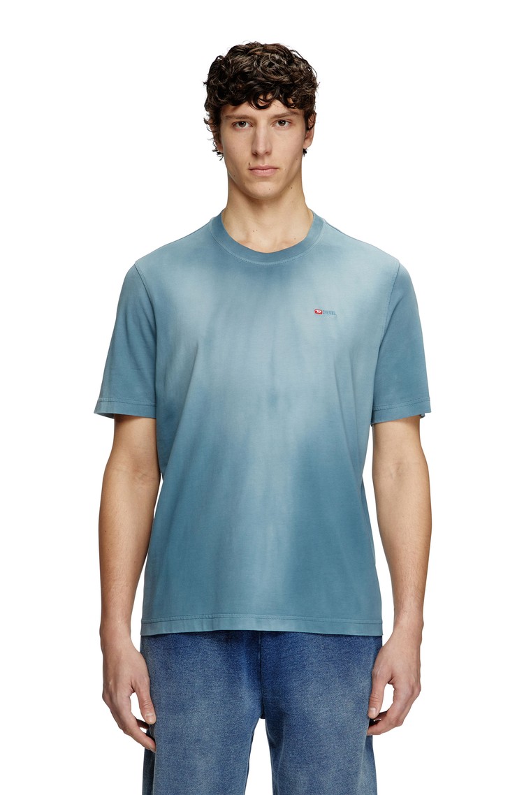 DIESEL Faded T-shirt with micro logo embroidery Light Blue 