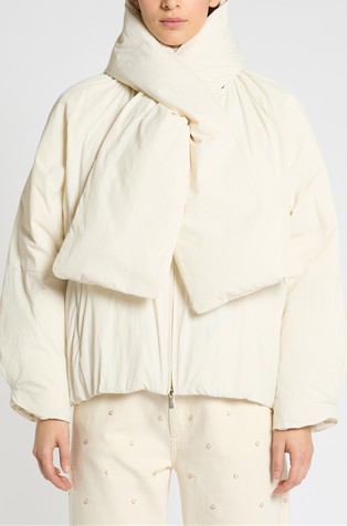 Oversized fit down jacket with detachable  scarf
