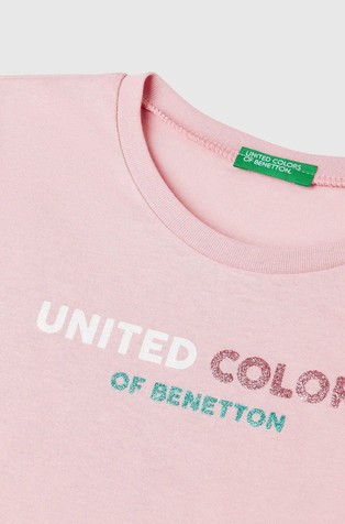 BENETTON Bombažna majica z bleščečim logotipom Roza - Pink 3