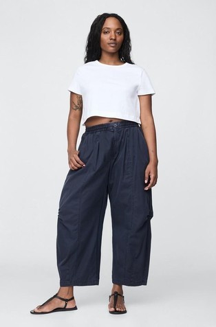 Mid Rise Twill Barrel Pants