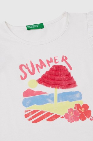 BENETTON Majica brez rokavov s potiskom in 3D detajlom Bela - White 3