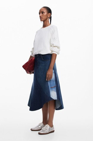 Patchwork denim skirt