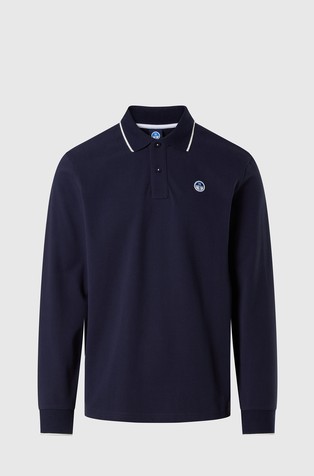 Long-sleeved polo shirt with logo patch