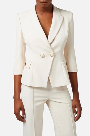 ELISABETTA FRANCHI Double-breasted crêpe jacket with logo plaque Butter 1
