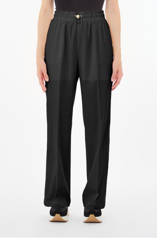 Elastic drawstring wide leg trousers