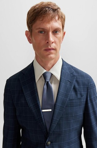 HUGO BOSS Slim-fit jacket in a checked wool blend Blue 5