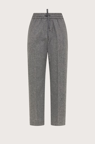 Check wool-blend trousers with elasticated waistband