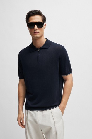 Zip-neck polo sweater in a linen blend