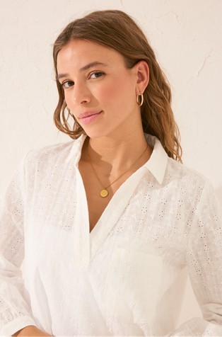 WOMEN'SECRET Bombažna obleka z vezeninami Bela - White 4