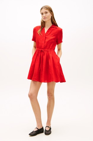 Kratka lanena srajčna obleka