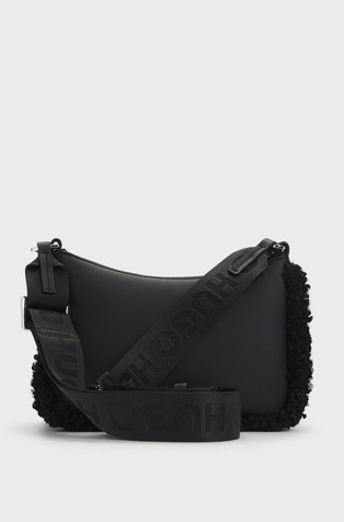 HUGO BOSS Teddy-trimmed faux-leather crossbody bag Black 2
