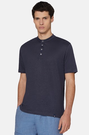 Eco-sustainable performance stretch linen jersey polo shirt