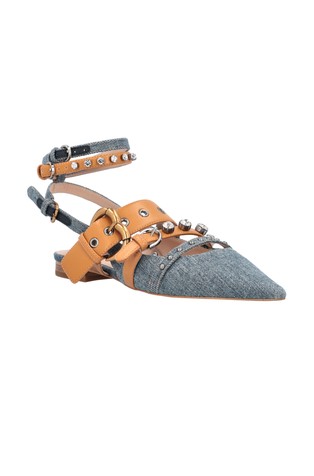 PINKO Denim slingbacks with rhinestones Blue / Brown 2