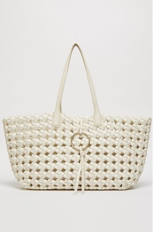 Woven faux-leather large tote bag