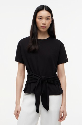 Self-Tie Relaxed Crew Neck T-Shirt