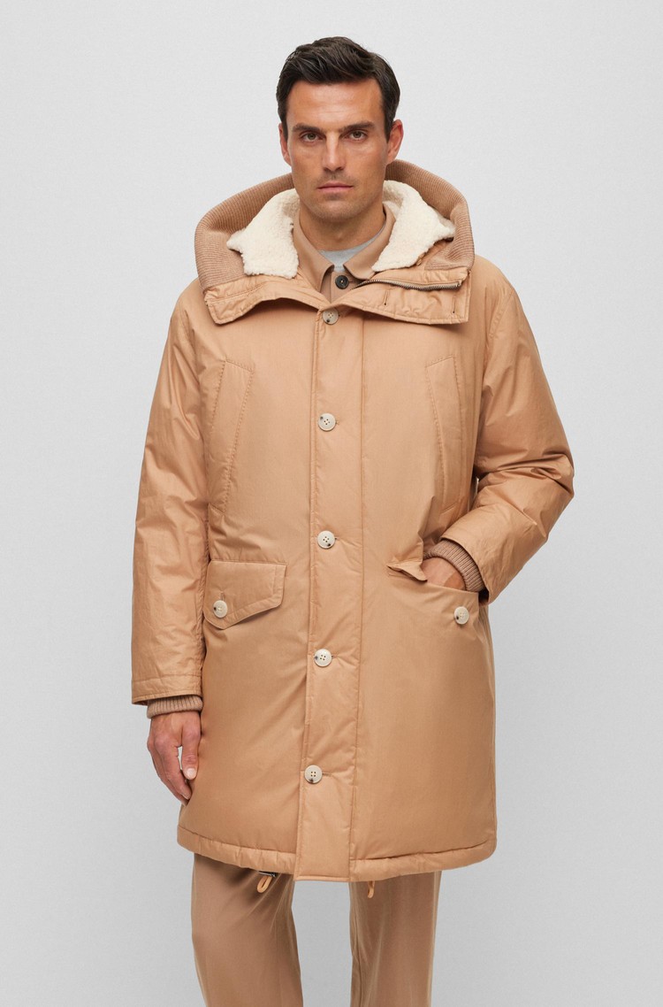 HUGO BOSS Vodoodbojna bombažna puhovka v slogu parke Bež - Beige 
