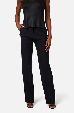 Straight trousers in crêpe fabric with satin band