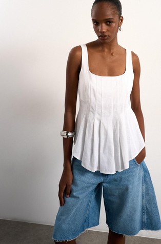 TSMARIAM top iz lanene mešanice s plisiranimi gubami