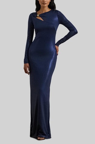 Jersey večerna obleka z izrezom