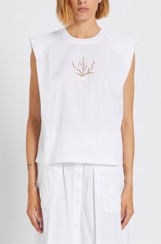 Relaxed fit bluza brez rokavov z vezenino