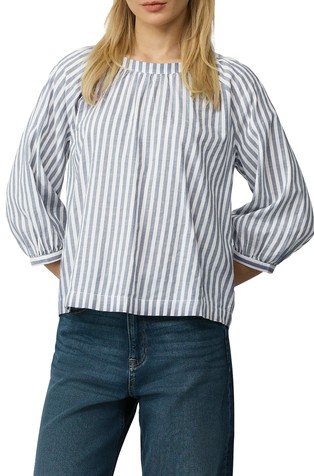 Striped blouse with gathers and a bow on back