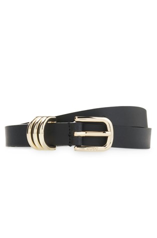 Leather belt with gold-tone hardware